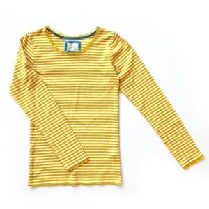 Boden Girls Long Sleeve Pointelle Top Size 15-16 Yellow White Striped Lace Trim